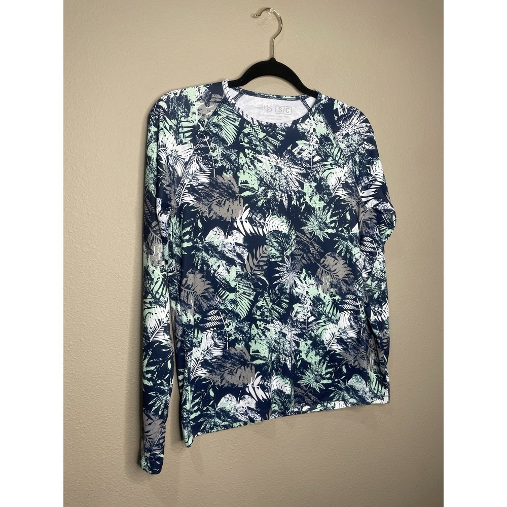 Reel Life Women's Long Sleeve Rash Guard Swim Top Tropical Print Size Small NWOT
